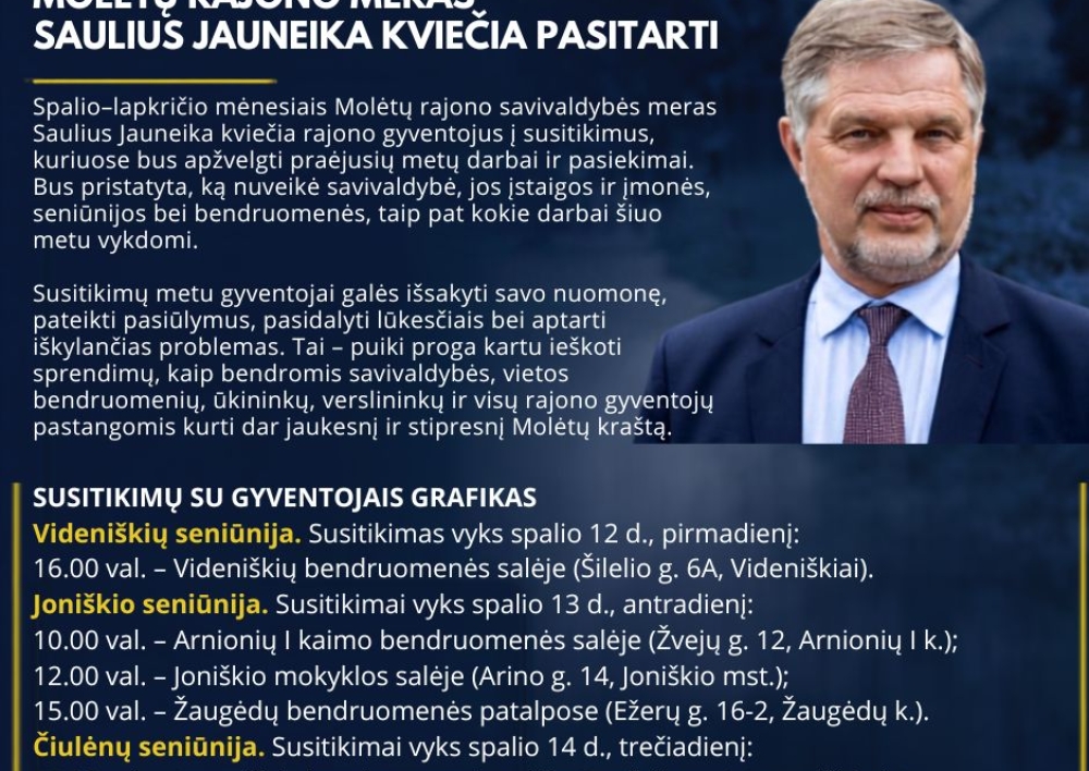 Molėtų rajono meras Saulius Jauneika kviečia gyventojus į susitikimus