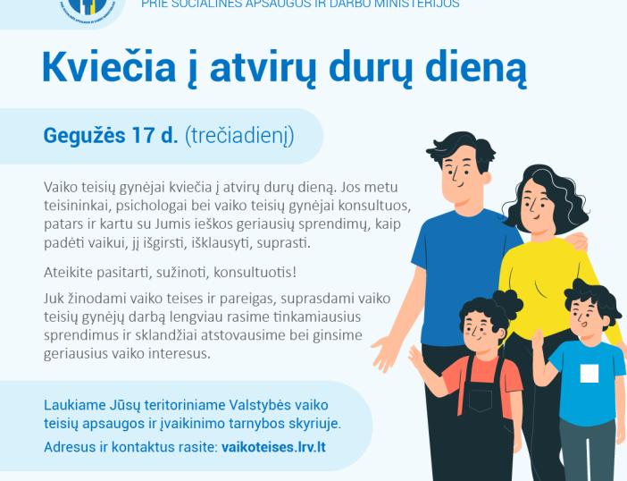 Gegužės 17-ąją vaiko teisių gynėjai kviečia į atvirų durų dieną