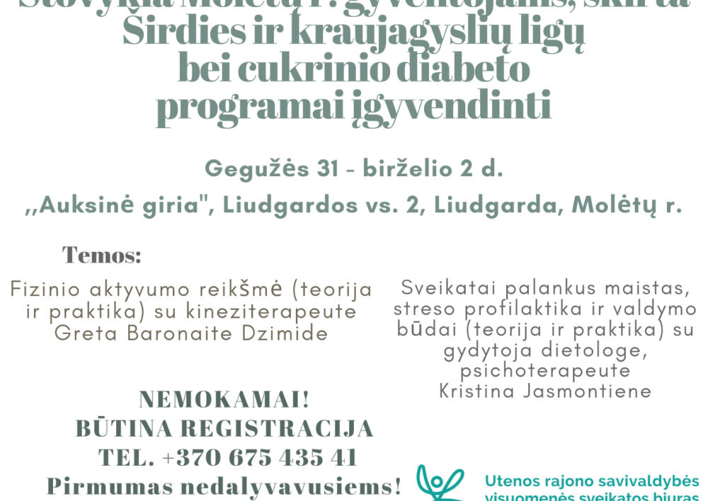 Kviečiame dalyvauti suaugusiųjų stovykloje, kuri skirta širdies ir kraujagyslių ligų bei cukrinio diabeto programai įgyvendinti