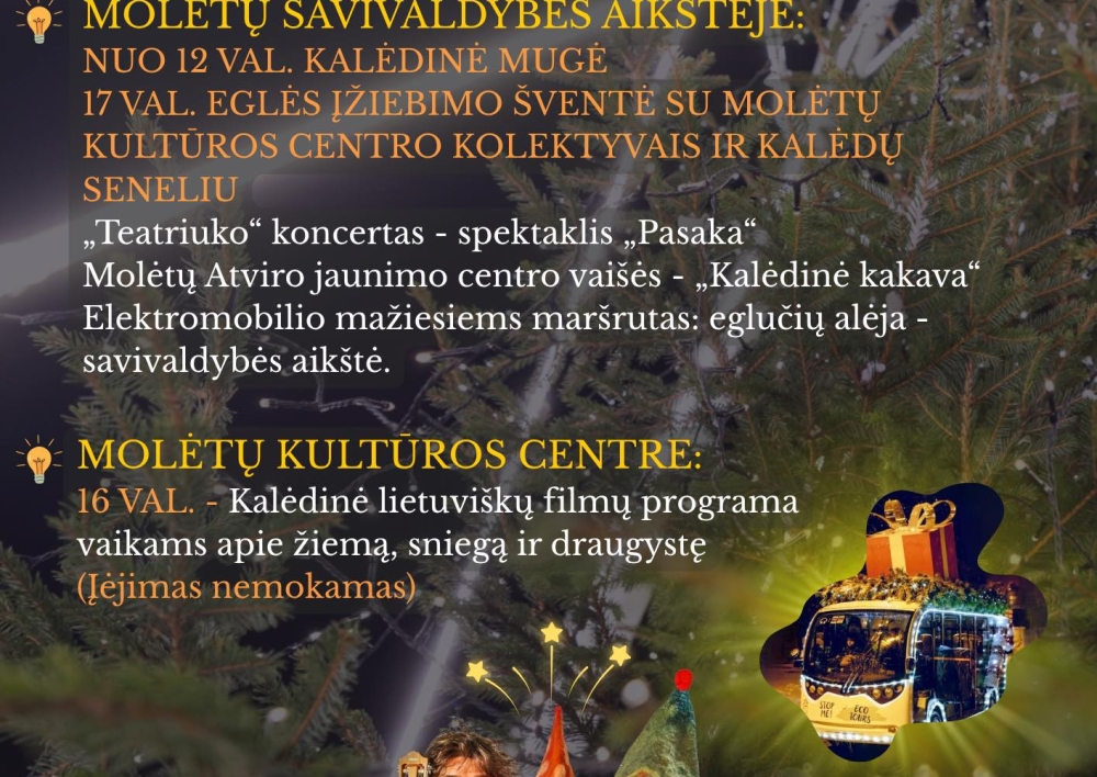 Gruodžio 5 d. Molėtų savivaldybės aikštėje vyks Molėtų Kalėdų eglės įžiebimo šventė