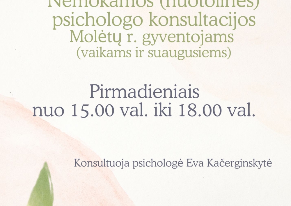 Nemokamos nuotolinės psichologo konsultacijos Molėtų rajono gyventojams
