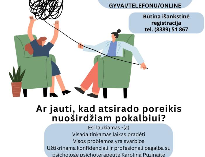 Kviečiame į nemokamas psichologo psichoterapeuto konsultacijas