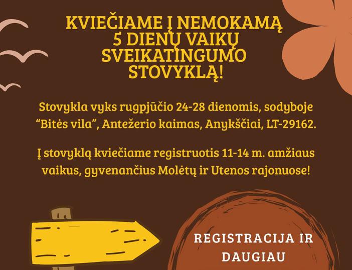 Rugpjūčio 24-28 dienomis kviečiame į nemokamą vaikų stovyklą