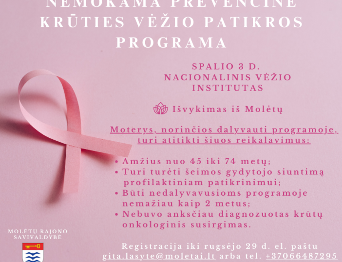 Kviečiame vykti nemokamai pasitikrinti dėl krūties vėžio
