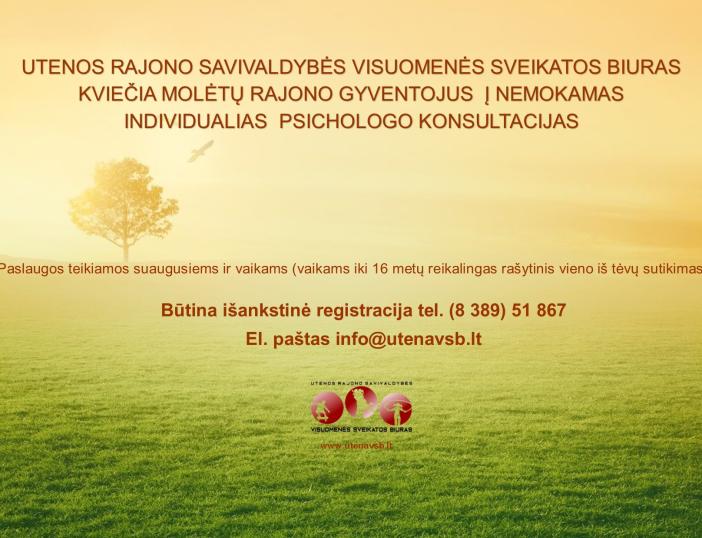 Molėtų rajono gyventojai kviečiami į nemokamas individualias psichologo konsultacijas