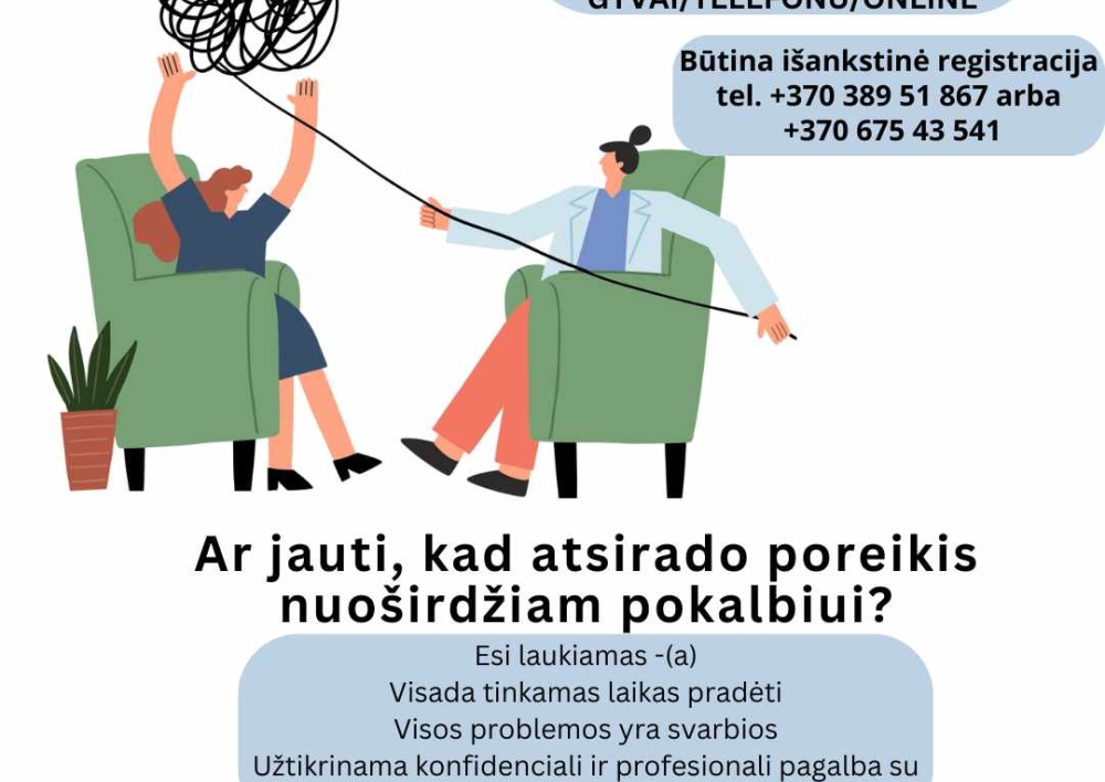 Kviečiame į nemokamas psichologo-psichoterapeuto konsultacijas
