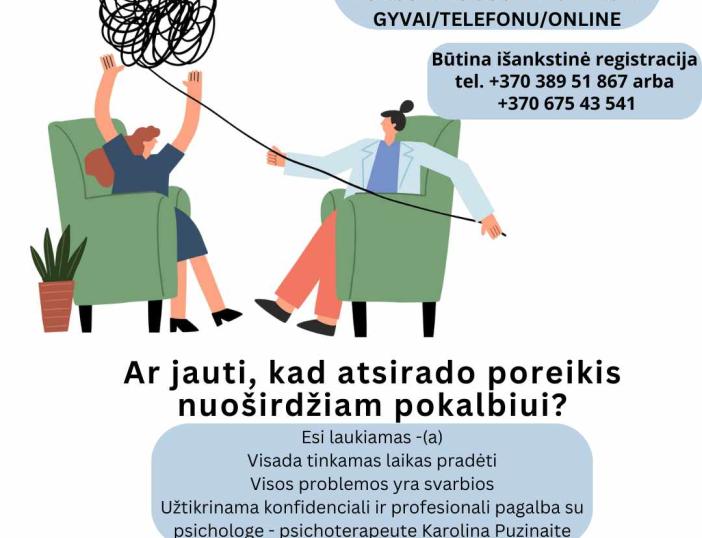 Kviečiame į nemokamas psichologo-psichoterapeuto konsultacijas