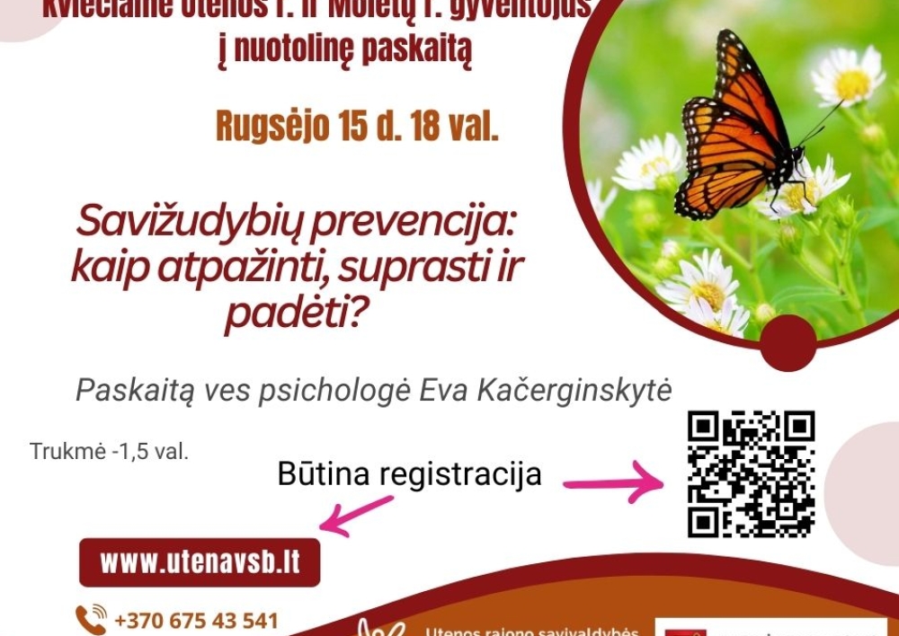 Vyks nuotolinė paskaita tema: „Savižudybių prevencija: kaip atpažinti, suprasti ir padėti?"