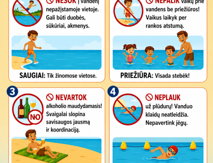 Vanduo klaidų neatleidžia: kaip mėgautis maudynėmis saugiai?