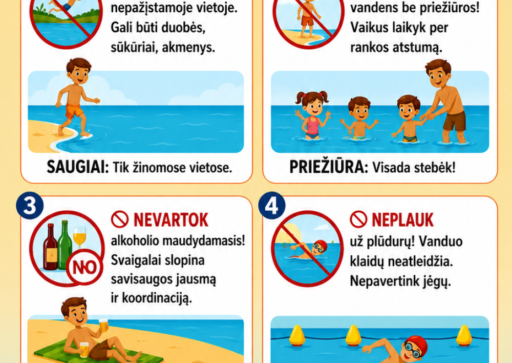 Vanduo klaidų neatleidžia: kaip mėgautis maudynėmis saugiai?