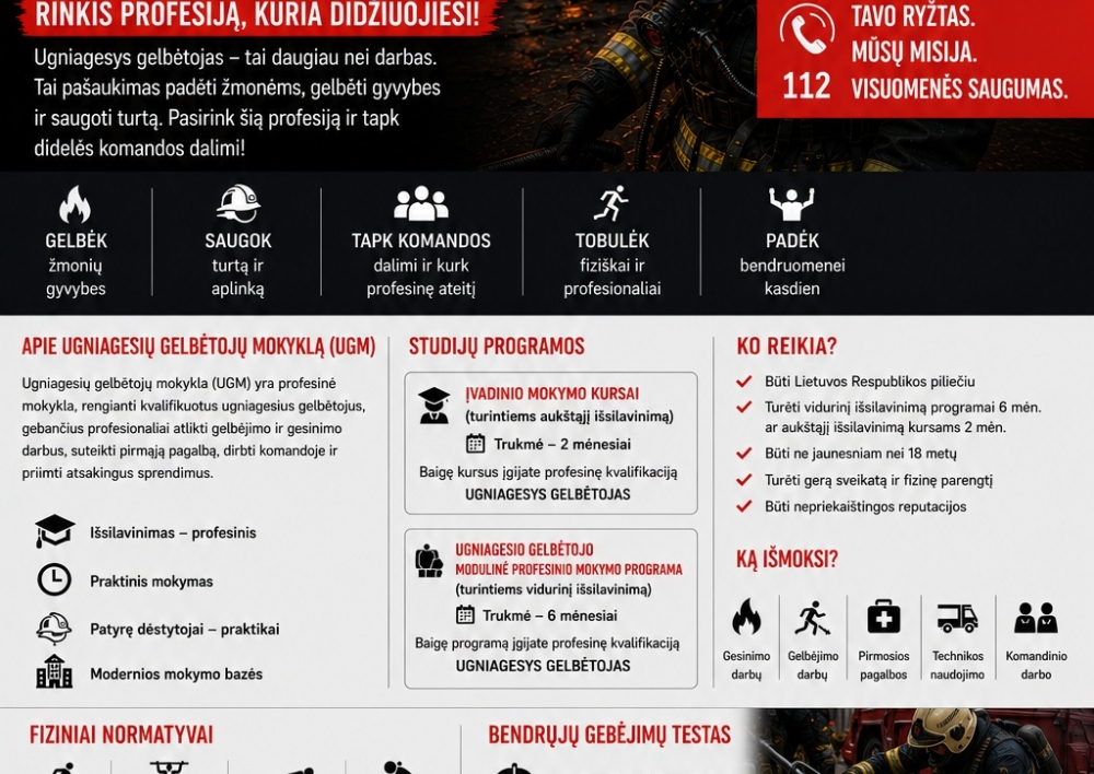 Kviečiame rinktis ugniagesio gelbėtojo profesiją