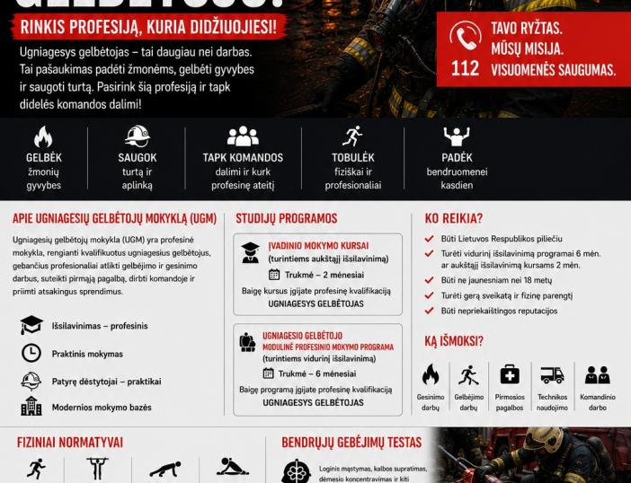 Kviečiame rinktis ugniagesio gelbėtojo profesiją