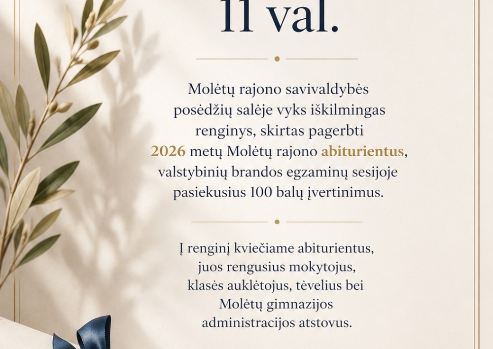 Liepos 23 d. bus pagerbti 2026 metų Molėtų rajono šimtukininkai