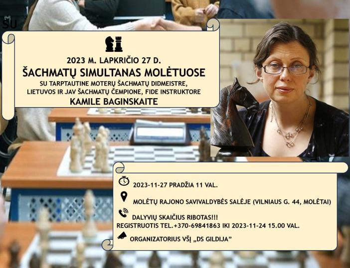 Kviečiame registruotis į lapkričio 27 d. vyksiantį šachmatų simultaną su Kamile Baginskaite