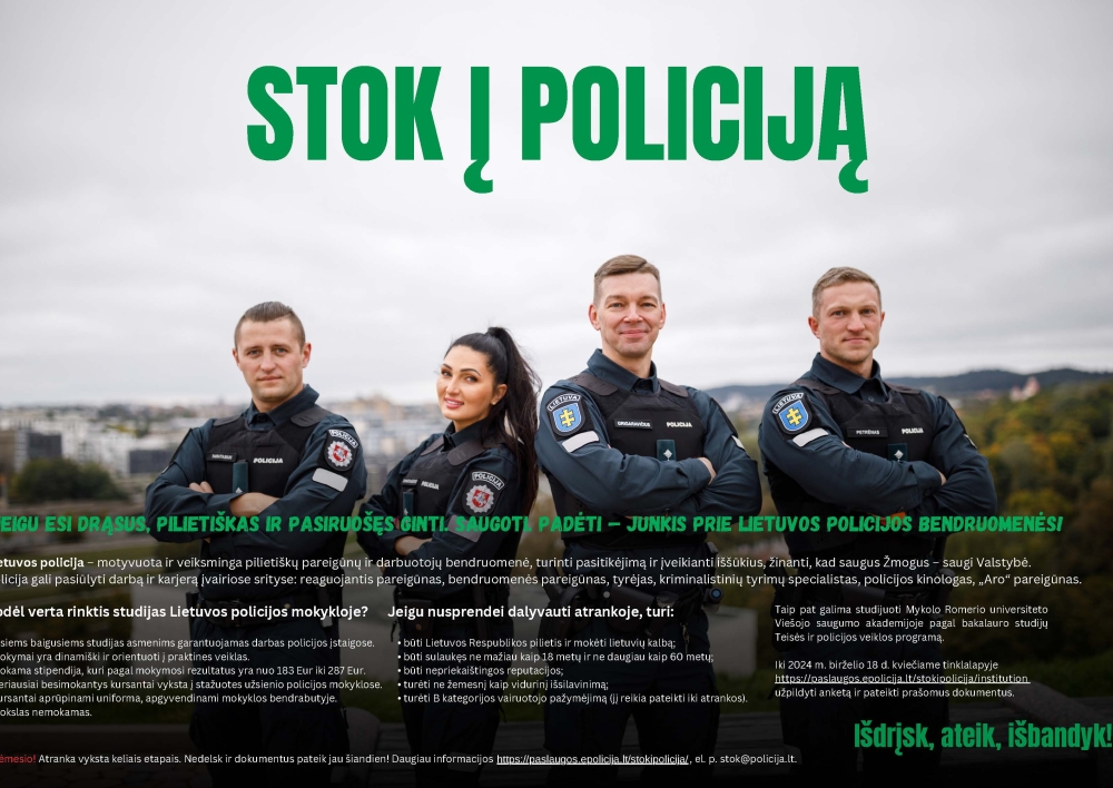 Policijos departamentas kviečia rinktis policijos pareigūno profesiją