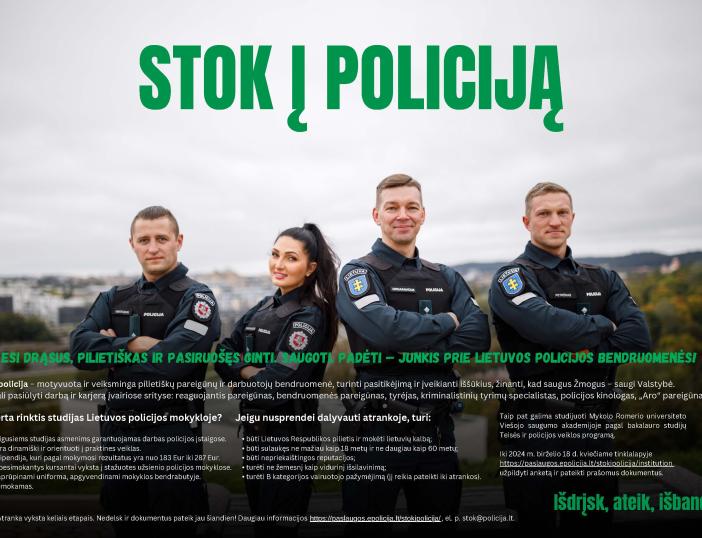 Policijos departamentas kviečia rinktis policijos pareigūno profesiją