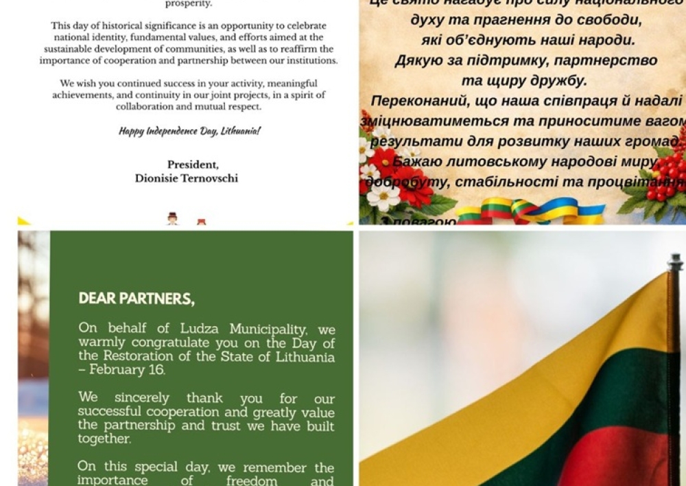 Vasario 16-osios proga Molėtų rajono savivaldybė sulaukė sveikinimų iš tarptautinio bendradarbiavimo partnerių