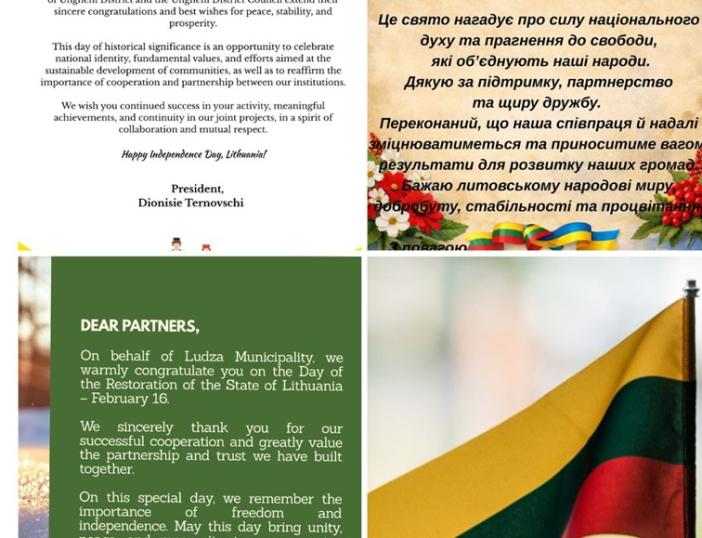 Vasario 16-osios proga Molėtų rajono savivaldybė sulaukė sveikinimų iš tarptautinio bendradarbiavimo partnerių