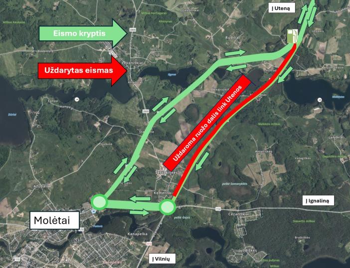 Nuo kovo 7 ties Molėtais pradedamas betonkelio ruožo remontas