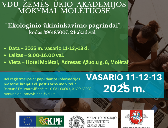 Vasario 11-13 d. vyks mokymai tema “Ekologinio ūkininkavimo pagrindai“