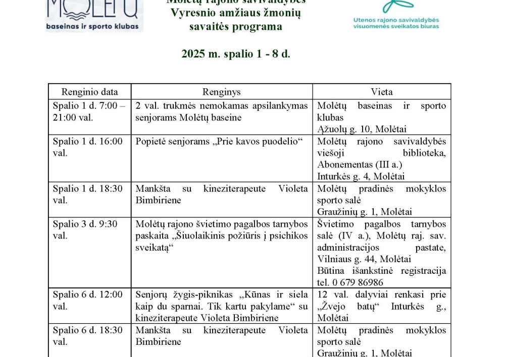 Spalio 1 - 8 d. - vyresnio amžiaus žmonių savaitė