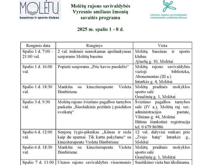 Spalio 1 - 8 d. - vyresnio amžiaus žmonių savaitė